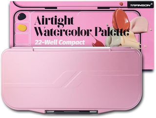 Transon Watercolor Palette Folding with Lid 18wells 2 Mixing Areas and 1 Large Mixing Tray Metallic Pink