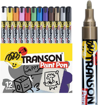 TRANSON 12 Colors Permanent Paint Markers Oil Based Waterproof Medium Tip