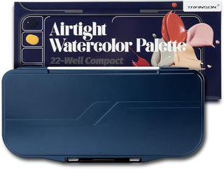 Transon Watercolor Palette Folding with Lid 18wells 2 Mixing Areas and 1 Large Mixing Tray Navy Blue