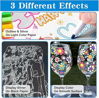 TRANSON Metallic Marker Art Pens with Colorful Outline and Shimmering Effect