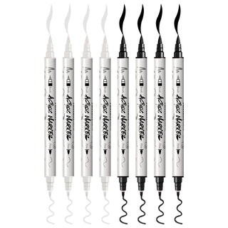 TRANSON 4 Black and 4 White Paint Pens Brush and Fine Dual-tip Acrylic Paint Marker Set