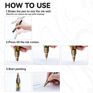 TRANSON 2 Gold Permanent Paint Markers Oil Based Waterproof Medium Tip