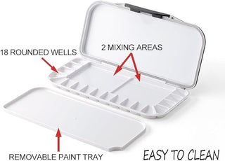 Transon Watercolor Palette Folding with Lid 18wells 2 Mixing Areas and 1 Large Mixing Tray Navy Blue