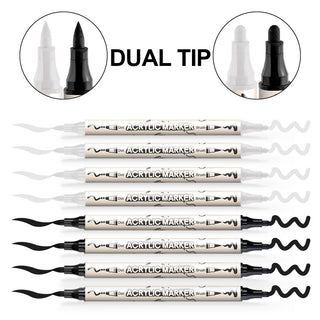 TRANSON 4 Black and 4 White Paint Pens Brush and Bold Dual-tip