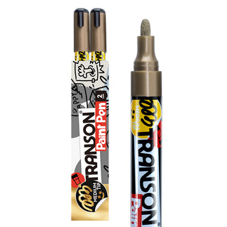 TRANSON 2 Gold Permanent Paint Markers Oil Based Waterproof Medium Tip