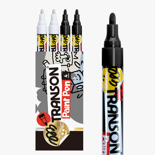 TRANSON 2 Black and 2 White Permanent Paint Markers Oil Based Waterproof Medium Tip