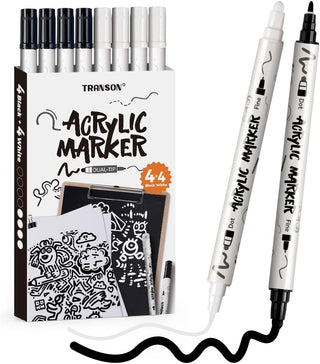 4 Black and 4 White Paint Pens Bold and Fine Dual-tip Acrylic Paint Marker