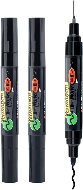 TRANSON 2 Black Dual-tip Permanent Paint Markers Oil Based Waterproof