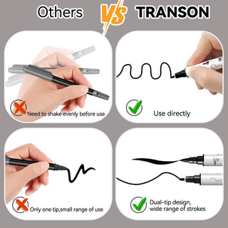 TRANSON 8 Pack Black Brush and Fine Dual-tip Acrylic Paint Pen for DIY Glass Canvas Wood Leather Ceramic Rock Painting