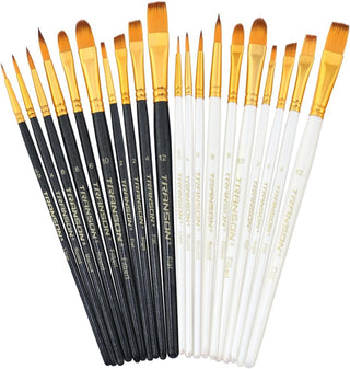 Transon 20pcs Artist Painting Brush Set for Acrylic Watercolor Gouache Hobby Craft Face Rock Painting Black and White Color