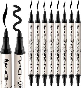 TRANSON 8 Pack Black Brush and Bold Dual-tip Acrylic Paint Pen for DIY Glass Canvas Wood Leather Ceramic Rock Painting