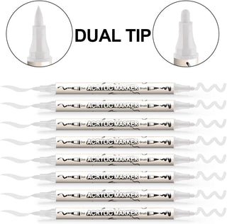 Product image TRANSON 8 Pack White Brush and Bold Dual-tip Acrylic Paint Pen for DIY Glass Canvas Wood Leather Ceramic Rock Painting