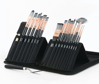 Transon Art Paint Brush Kit 16 Paint Brushes with Foam Brush Spatula and Brush Case for Oil, Acrylic, Watercolor, Gouache, Painting Black