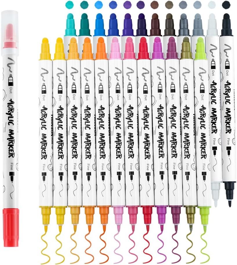 Zonon 12 Pcs White Paint Markers Paint Pens Dual Tip Acrylic Paint
