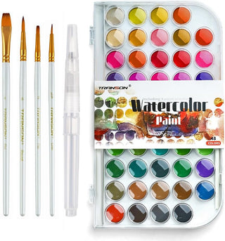 Transon 48 Colors Watercolor Paint Set with 4pcs Paint Brushes for Adults, Students, Beginners and Artists