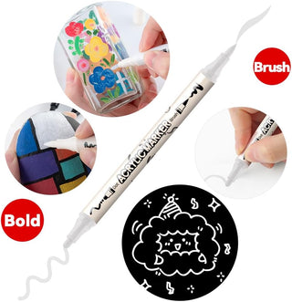 Product image TRANSON 8 Pack White Brush and Bold Dual-tip Acrylic Paint Pen for DIY Glass Canvas Wood Leather Ceramic Rock Painting