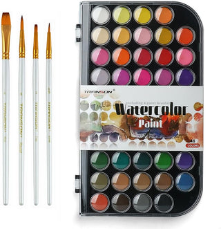 TRANSON 48 Colors Watercolor Paint Set with 4pcs Paint Brushes for Adults, Beginners and Artists