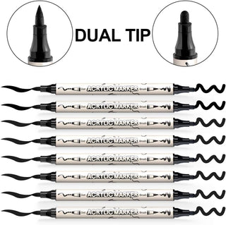 TRANSON 8 Pack Black Brush and Bold Dual-tip Acrylic Paint Pen for DIY Glass Canvas Wood Leather Ceramic Rock Painting