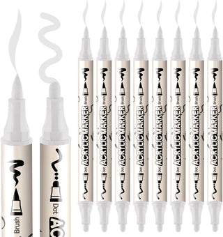 Product image TRANSON 8 Pack White Brush and Bold Dual-tip Acrylic Paint Pen for DIY Glass Canvas Wood Leather Ceramic Rock Painting