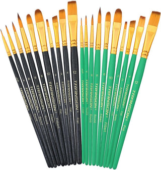 Transon 20pcs Artist Painting Brush Set for Acrylic Watercolor Gouache Hobby Craft Face Rock Painting Black and Green Color