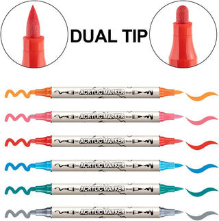 12 Colors Bold and Brush Dual-tip Acrylic Paint Marker Pen Set