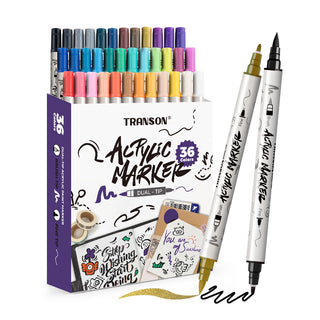 36 Colors Fine and Brush Dual-tip Acrylic Paint Marker Pen Set