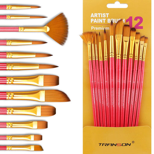Transon Paint Brush Kit 10pcs Art Brushes and 1 Paint Spatula with Bru